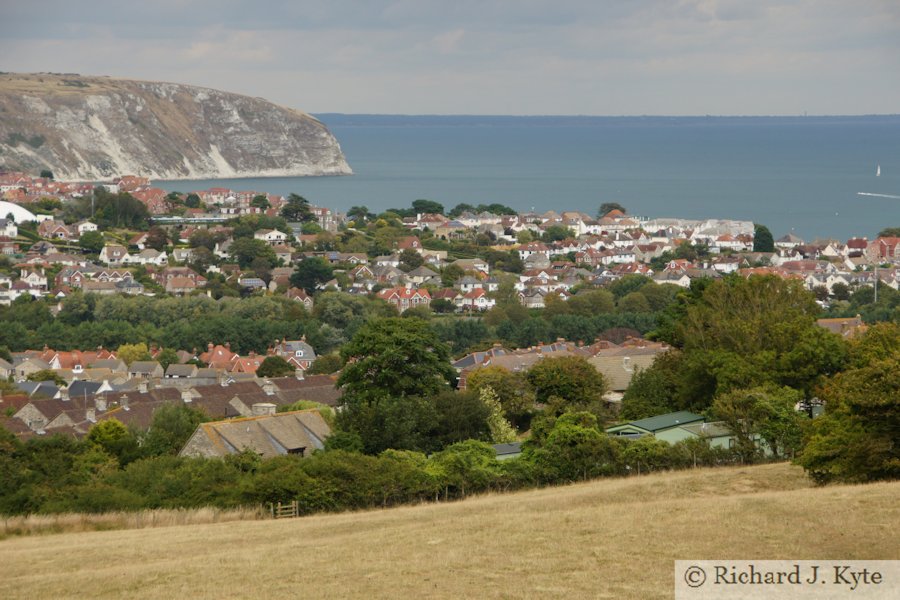Swanage, seen from the Priests Way footpath, Isle of Purbeck, Dorset