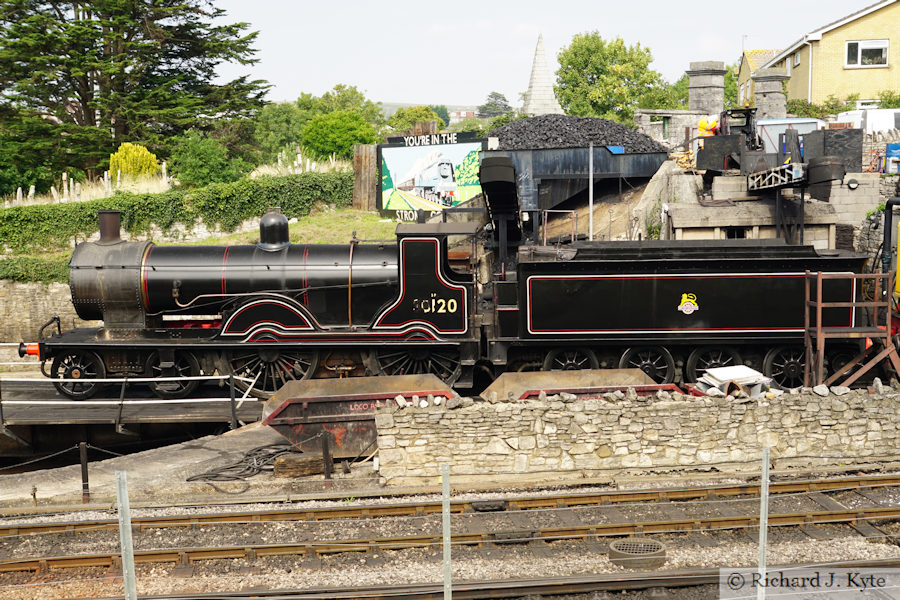 SR T9 Class no. 30120 on Swanage Turntable, Swanage Railway