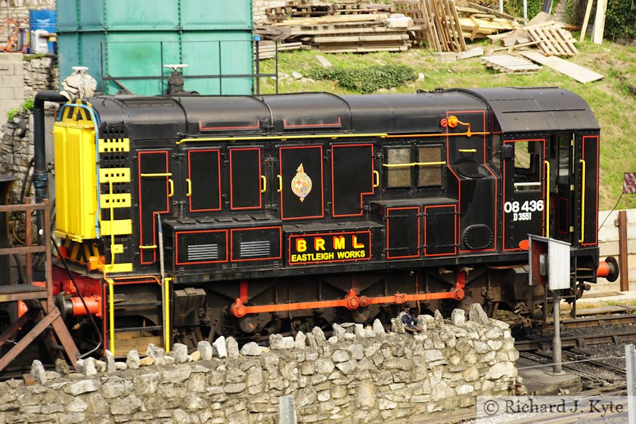Class 08 diesel no. 08436 on shed at Swanage
