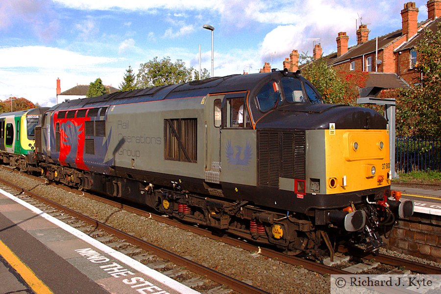 Rail Operations Group/Europhoenix Class 37 Diesel no. 37800 passes through Evesham, Worcestershire