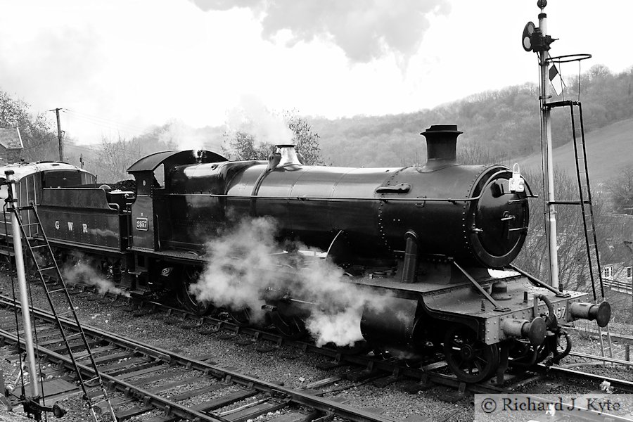 GWR Class 28XX no. 2857 departs Highley, Severn Valley Railway
