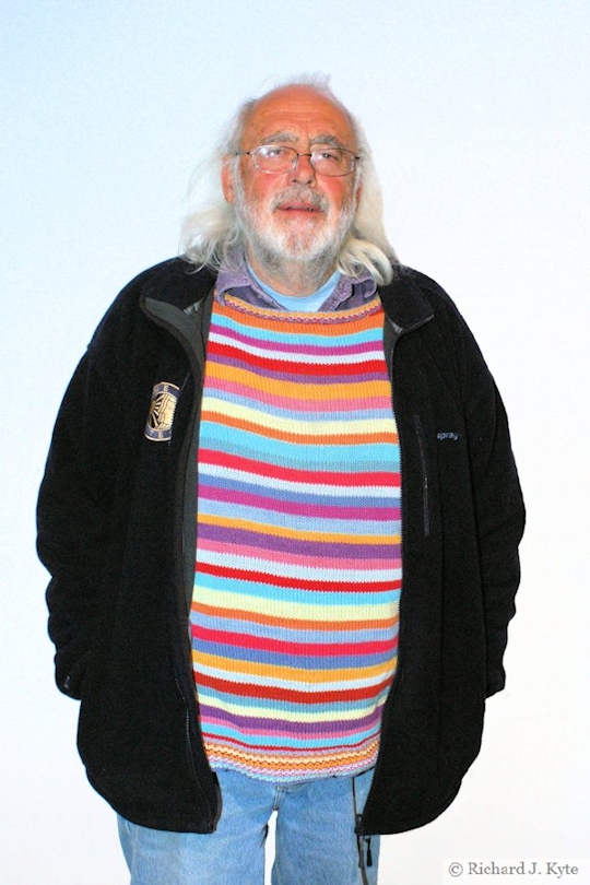 Professor Mick Aston in trademark jumper, Evesham Arts Centre, Worcestershire