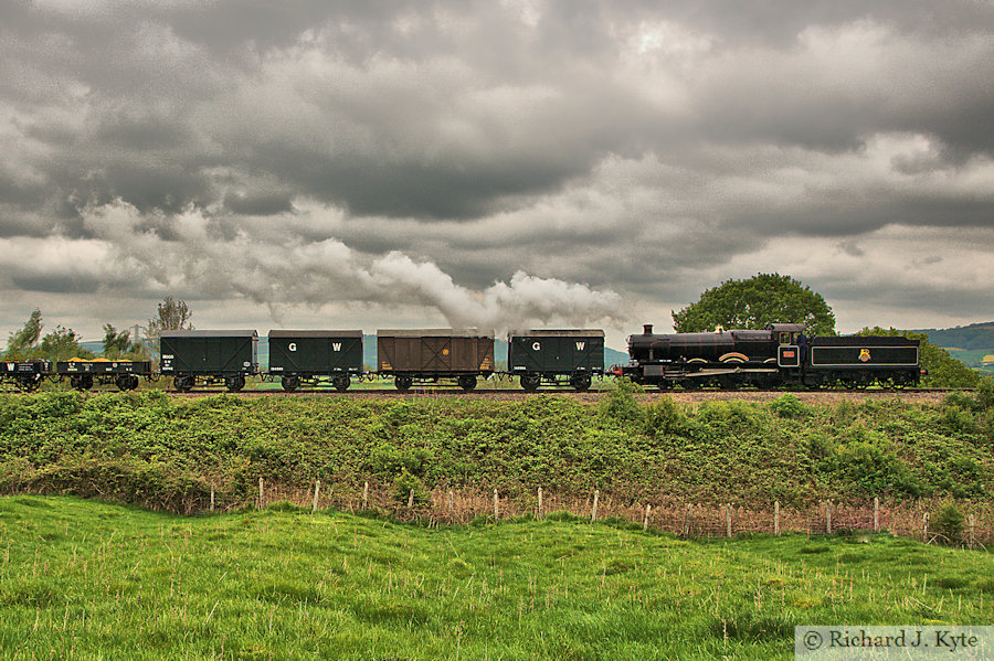 GWR "Manor" Class no. 7820 "Dinmore Manor" passes Far Stanley with a Freight Train, Gloucestershire Warwickshire Railway