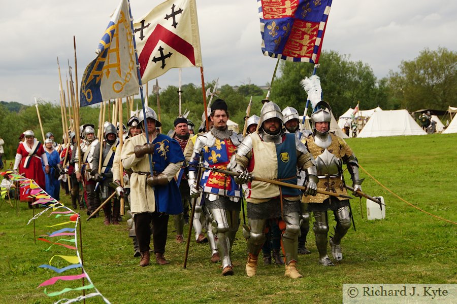 Lancastrian Army marches to battle, Battle re-enactment, Tewkesbury Medieval Festival 2019