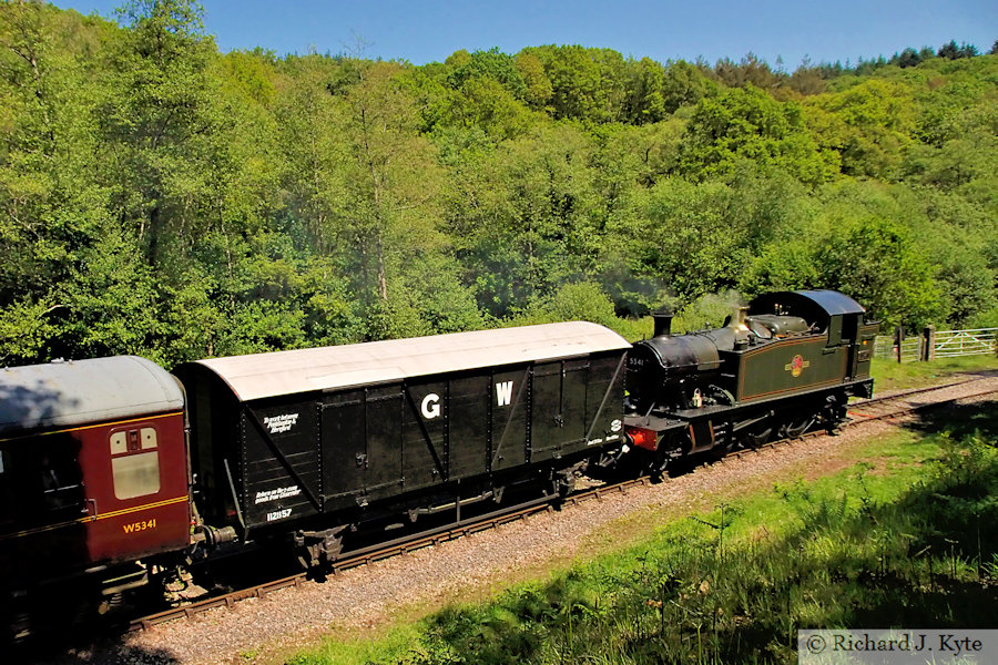GWR 4575 class no. 5541 at Upper Forge with a Lydney-bound train, Dean Forest Railway