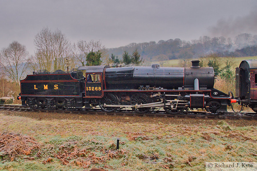 LMS class 5F no. 13268 arrives at Highley, Severn Valley Railway
