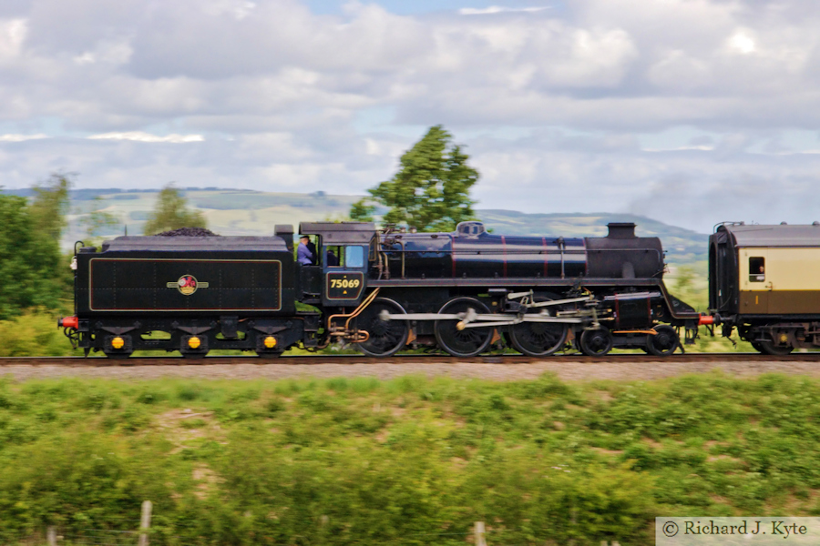 BR Class 4MT 2-6-0 no. 75069 heads west at Far Stanley, Gloucestershire Warwickshire Railway "Cotswold Festival of Steam" 2025