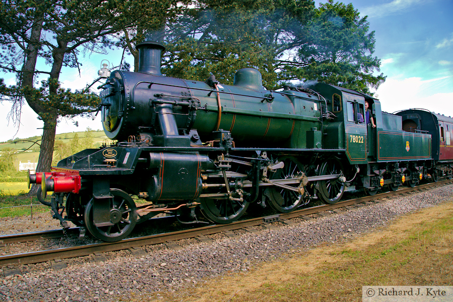 BR Class 2MT no. 78022 arrives at Gotherington, Gloucestershire Warwickshire Railway