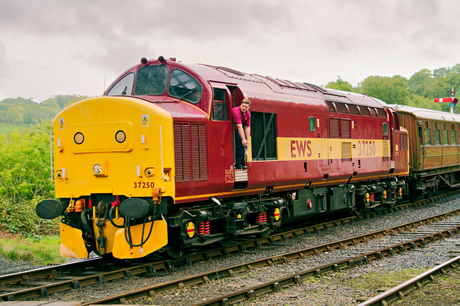 EWS Class 37 Diesel no 37250 arrives at Highley, Severn Valley Railway