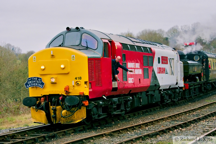 Class 37 Diesel no. 37418 "An Comunn Gaidhealach" arrives at Highley, Severn Valley Railway Diesel Day