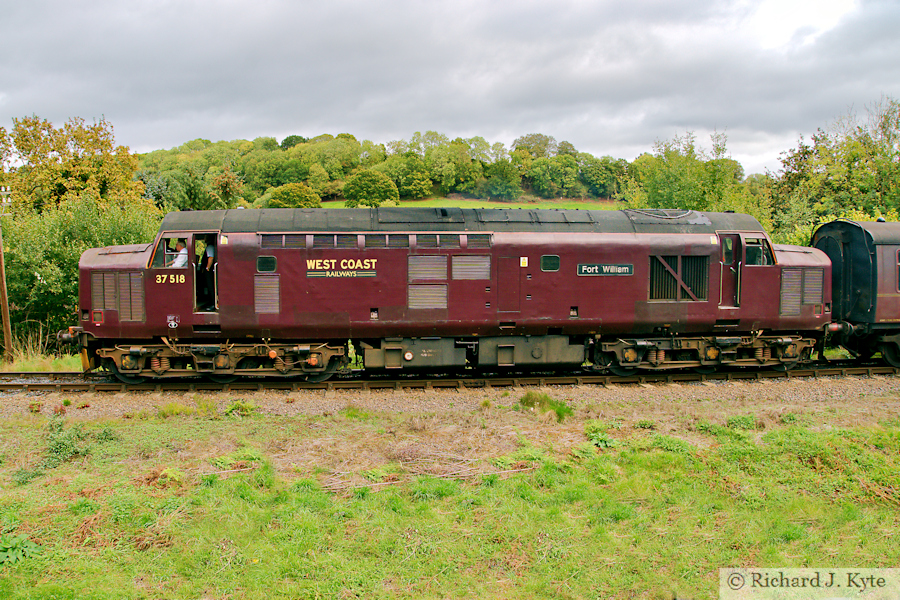 West Coast Railways Class 37 Diesel no. 37518 "Fort William" approaches Highley, Severn Valley Railway