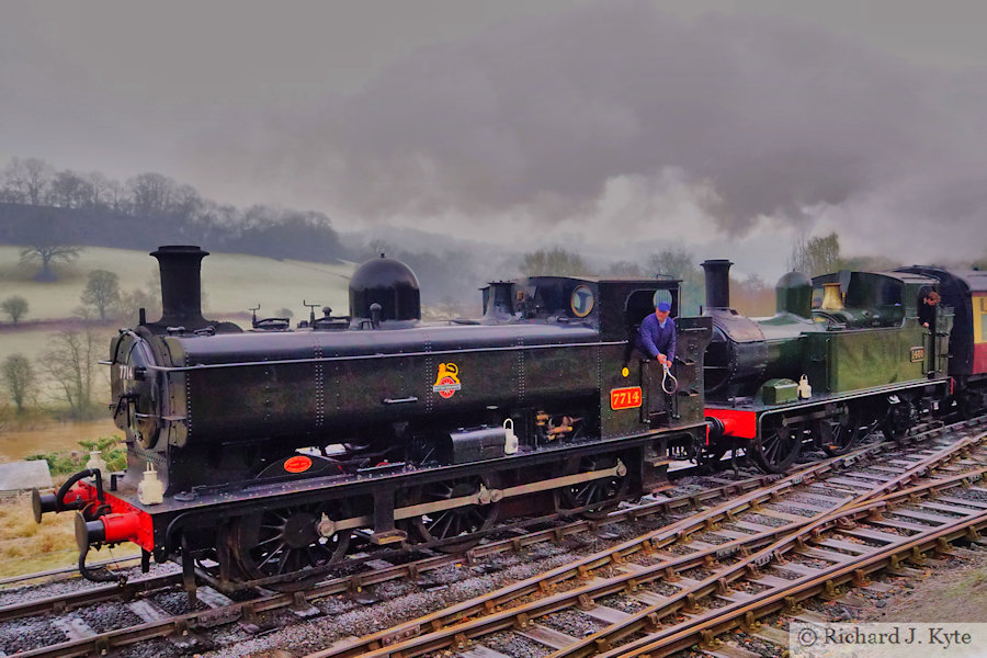 GWR Tank Engines 7714 and 1450 arrive at Highley, Severn Valley Railway