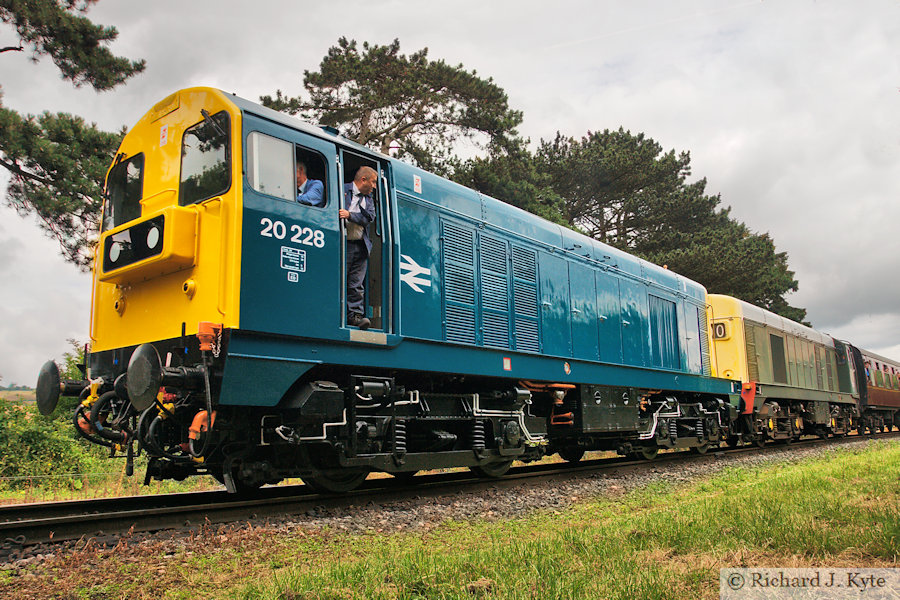 Class 20 Diesel no. 20228 pilots classmate 20137 at Gotherington, Gloucestershire Warwickshire Railway Diesel Gala 2024