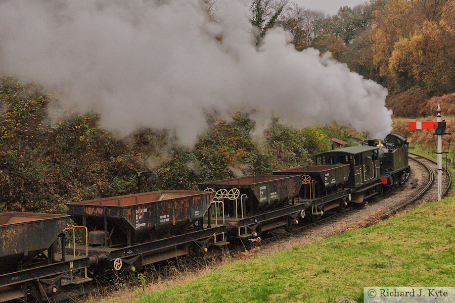 GWR 4575 class no. 5541 departs Norchard Low Level with a ballast train, Dean Forest Railway "Royal Forest of Steam" Gala