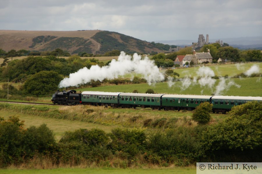 SR U Class no. 31806 heads for Corfe Castle, west of Harmans Cross, Swanage Railway